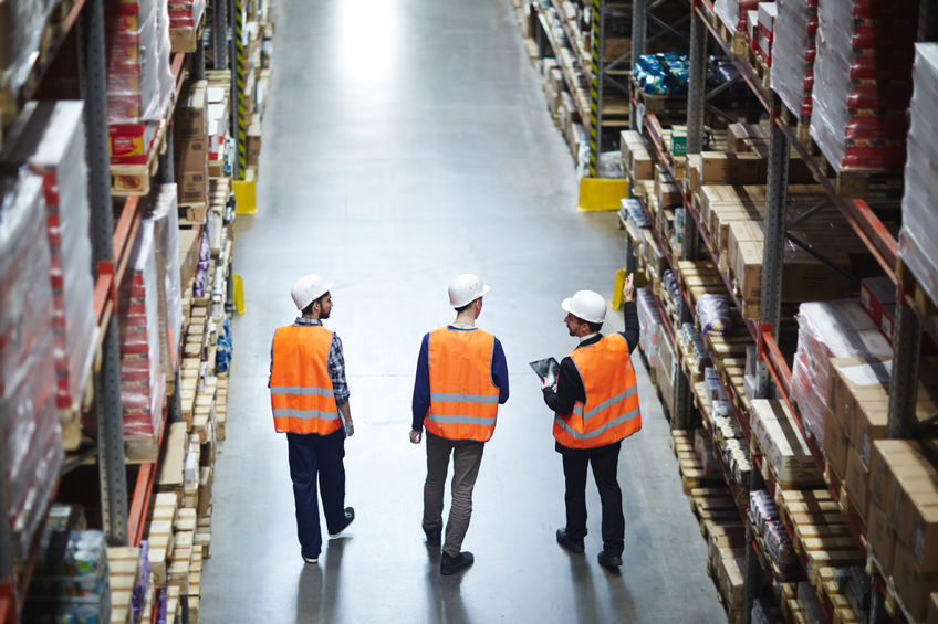 Group of Busy Workers in Warehouse 