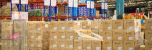 Boxes stacked in warehouse