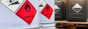 Flammable liquid symbol on the chemical tank located in warehouse