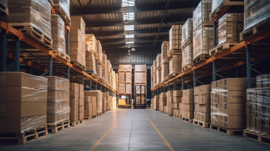 Warehouse Shelves Laden with Pallets