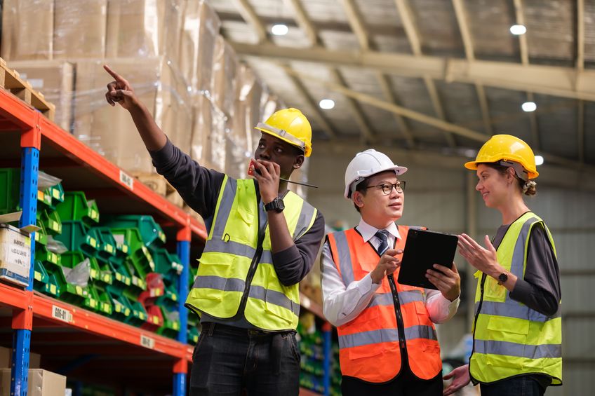 group of workers working at industrial warehouse